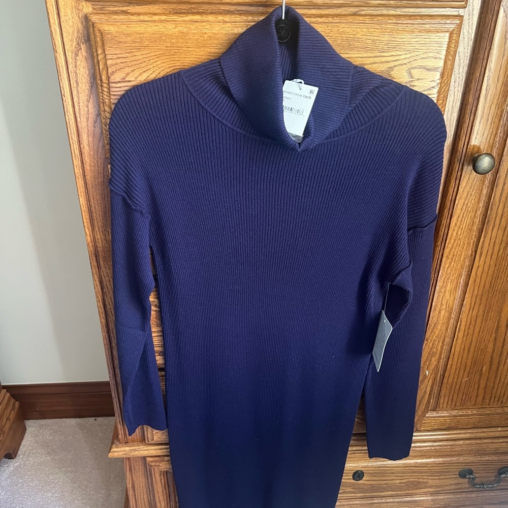 Navy Blue Ribbed Knit Dress